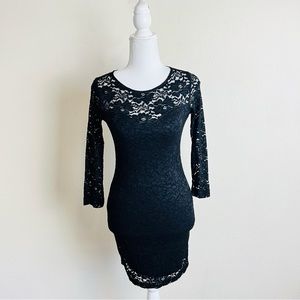 NWT Forever 21 Black Lace Sweatheart Long Sleeve Bodycon Mini Dress